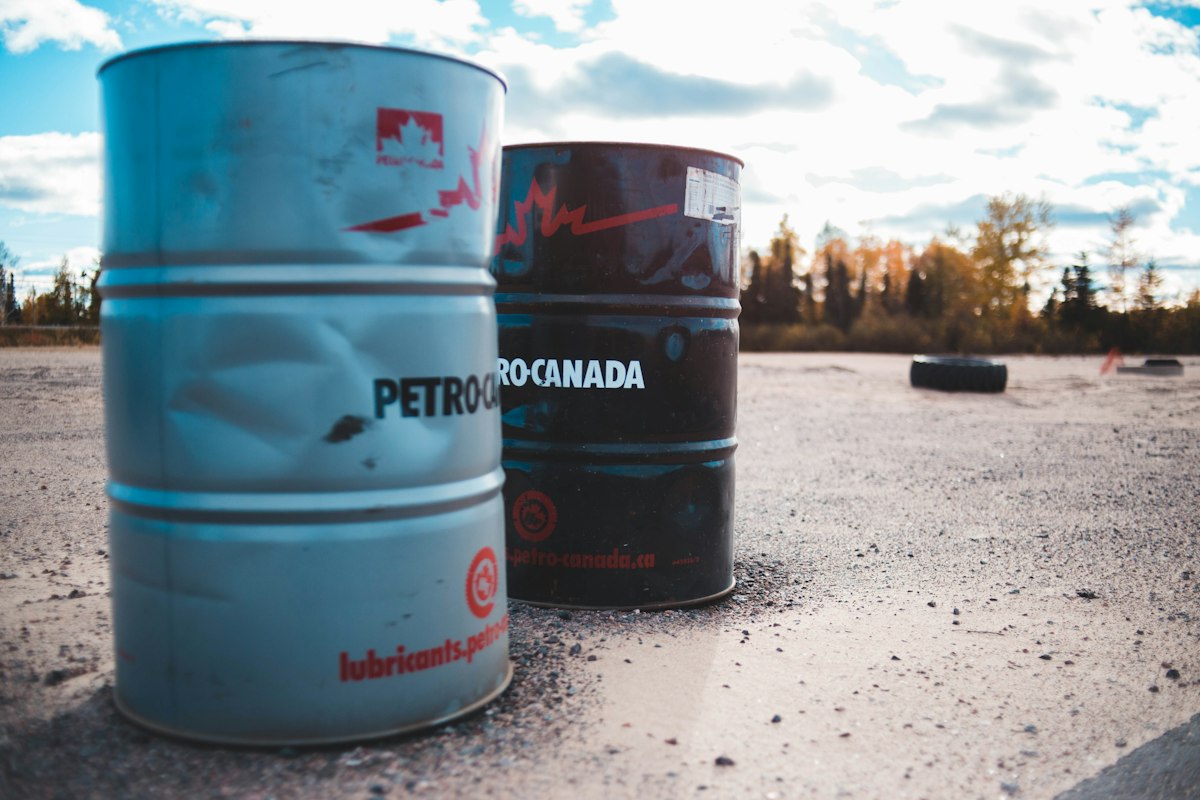 Chemical drums in a warehouse